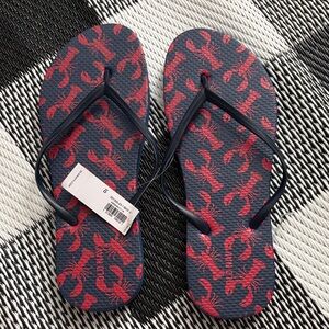 Navy Flip Flops with Red Lobster Print-New never worn